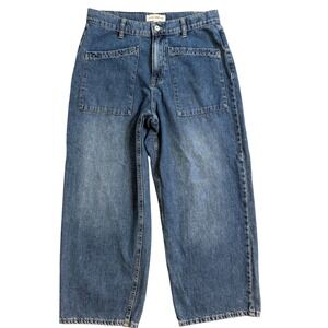 Lucky Brand High Rise Wide Leg Crop Jeans Blue Denim Utility Patch Pocket 8/29